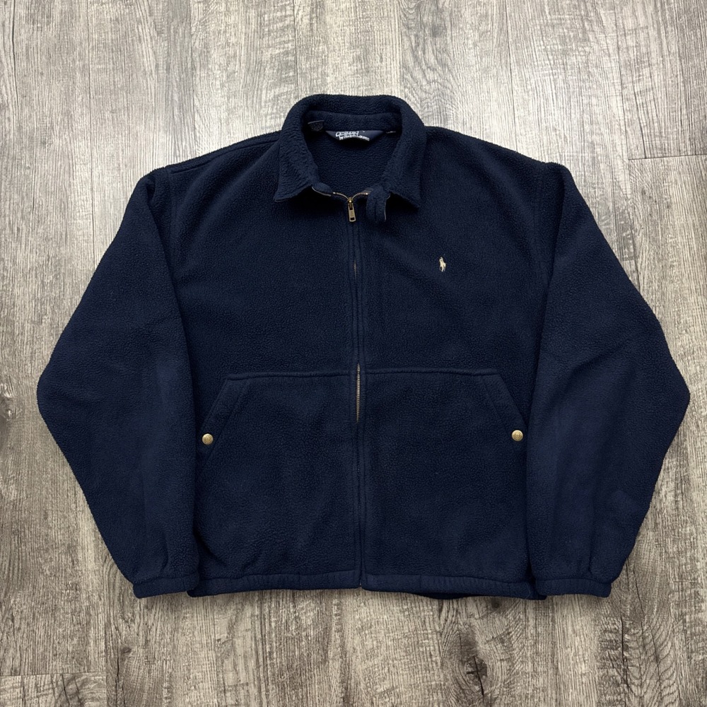 Vintage Polo Ralph Lauren Fleece Full Zip Jacket Embroidered Pony Preppy L